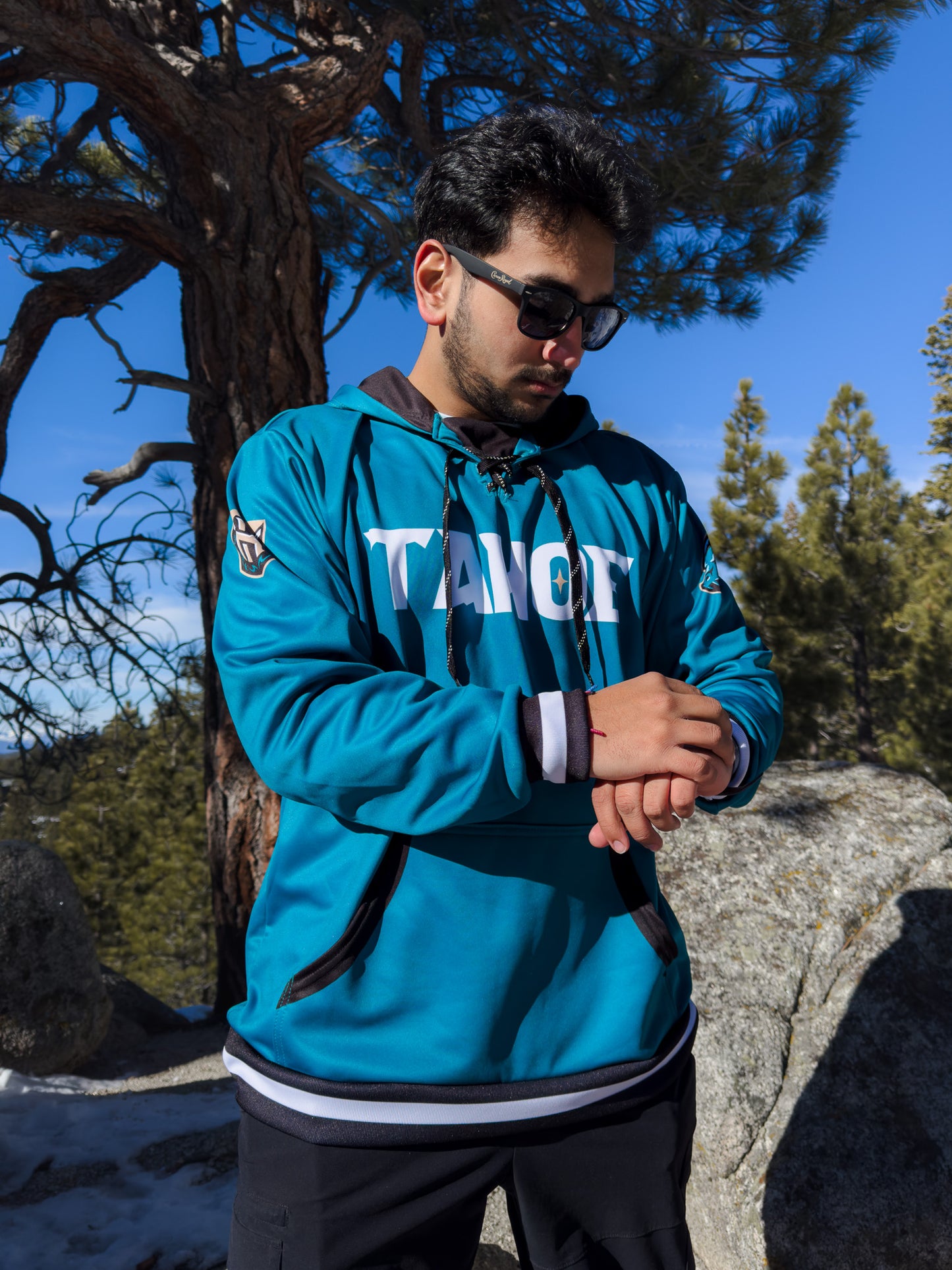 Tahoe Knight Monsters Athletic Knit Teal Striped Hoodie