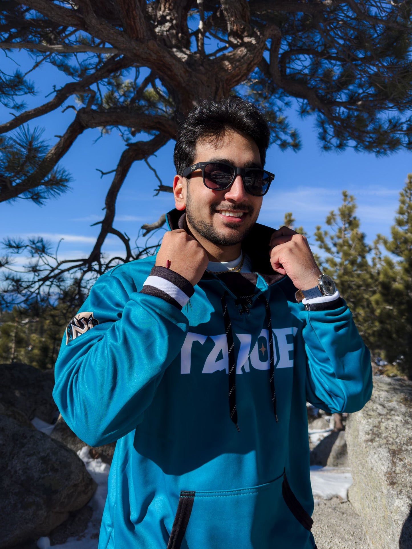 Tahoe Knight Monsters Athletic Knit Teal Striped Hoodie