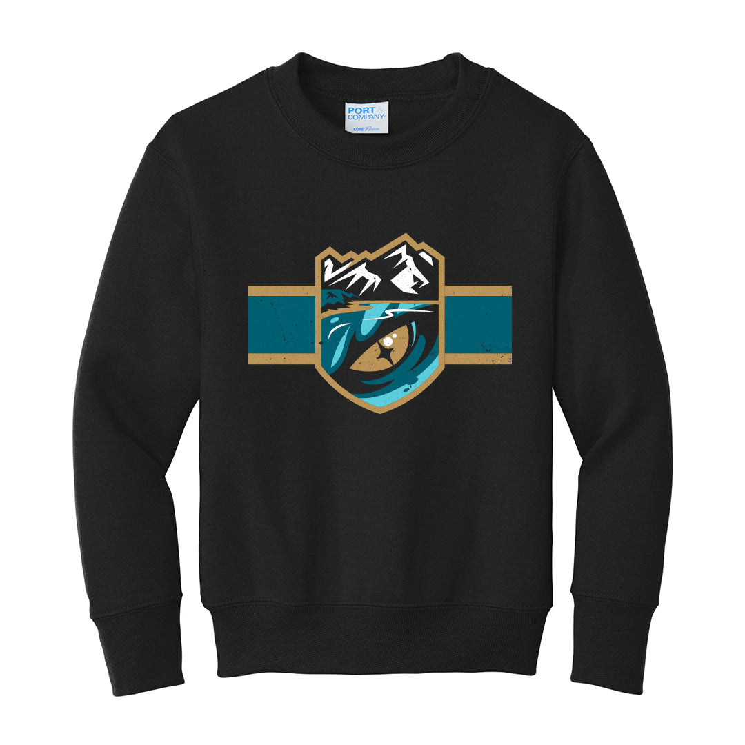 Tahoe Knight Monsters Youth Black Shield Striped Crewneck