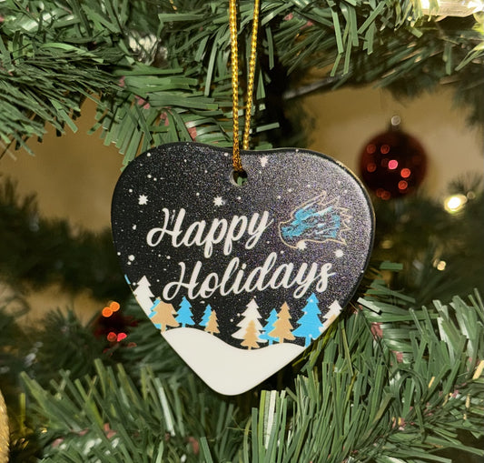 Knight Monsters Heart-Shaped Happy Holidays Ornament